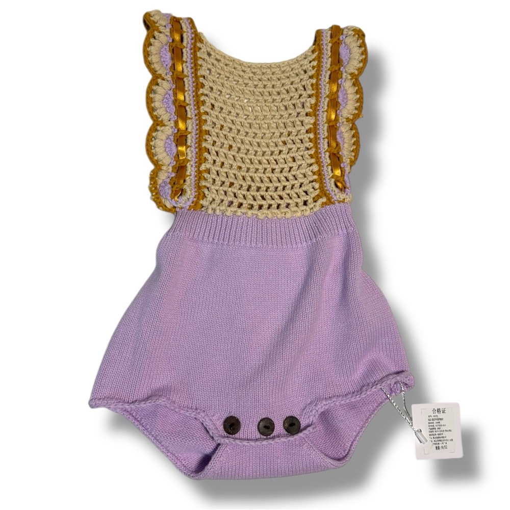 Lavender and Beige Crochet Bodysuit